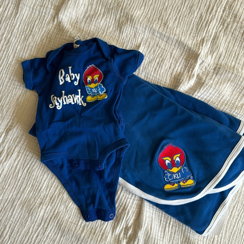 Kansas KU Jayhawks baby onesie and swaddle/blanket for newborn
